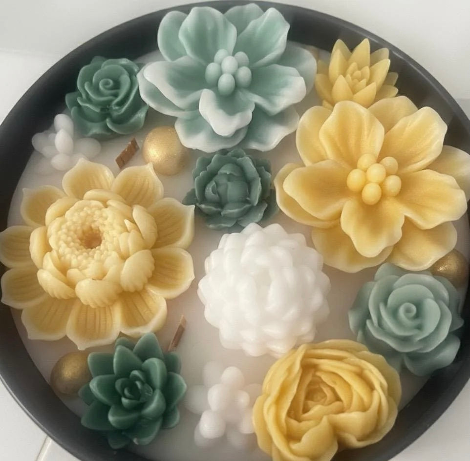 Artisan Custom Yellow Flower Candle