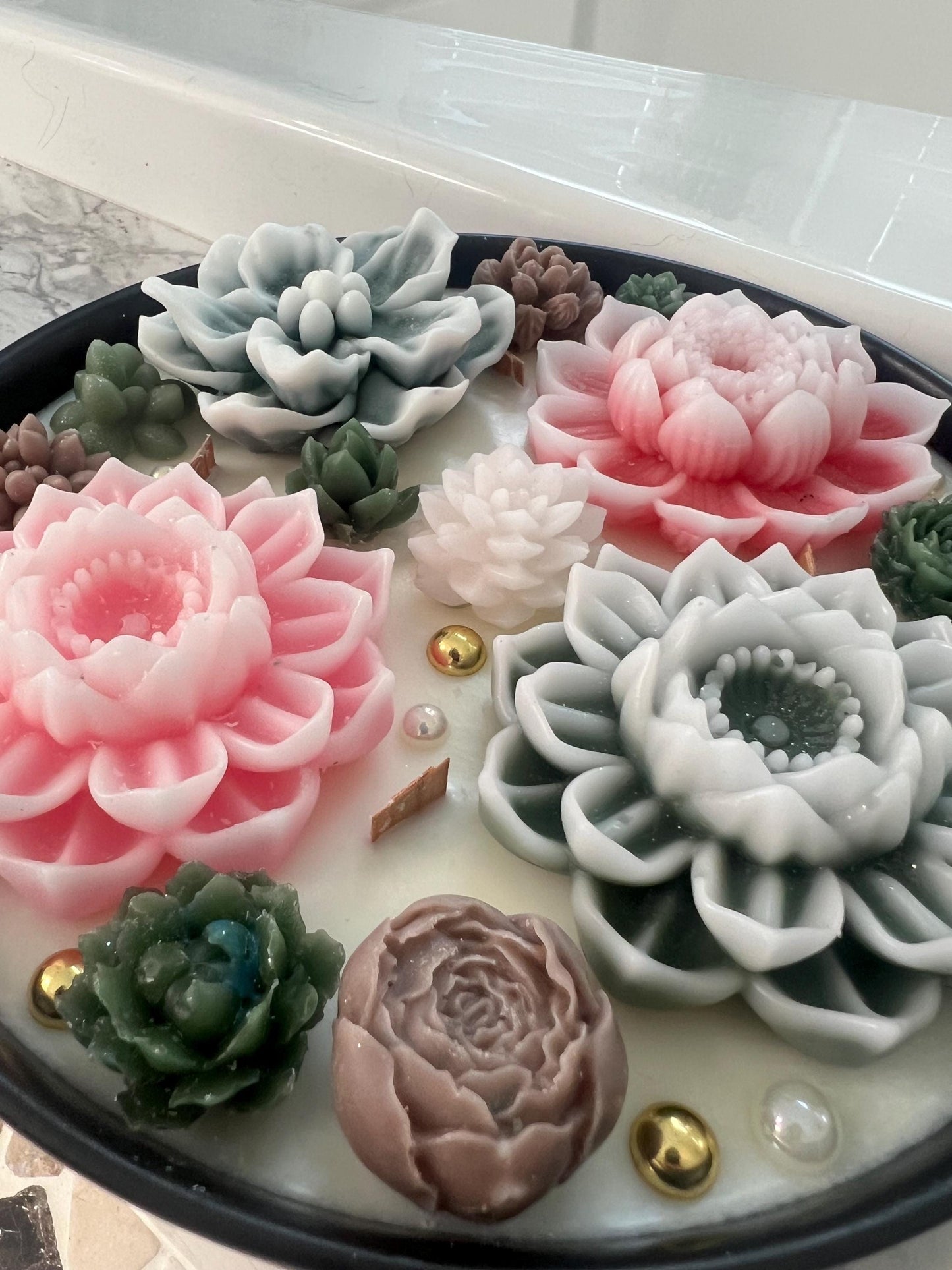 Artisan Rose Gold Flower Garden Candle